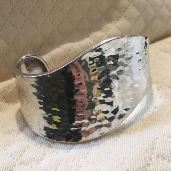 TAXCO Mexico Sterling Silver Hammered Wave Cuff Bangle Bracelet - Picture 4 of 15